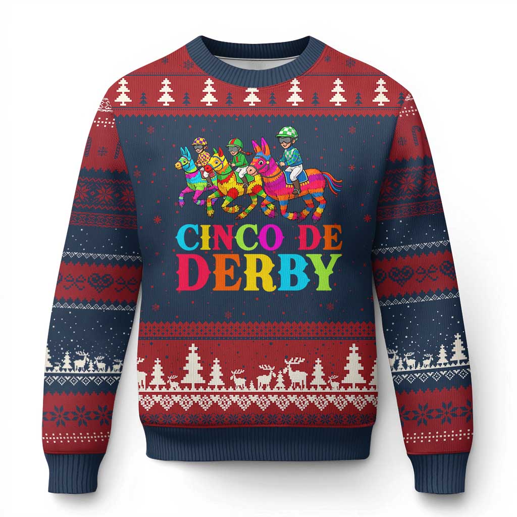 Cinco De Derby Ugly Christmas Sweater Funny Mexican Derby Pinata Horse Race TS11 Navy Red Print Your Wear
