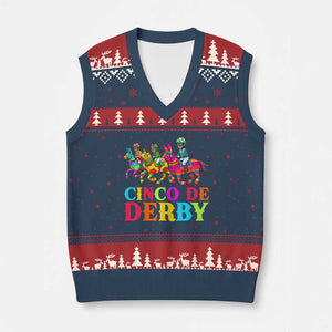 Cinco De Derby V-Neck Knit Sweater Vest Funny Mexican Derby Pinata Horse Race TS11 Navy Red Print Your Wear
