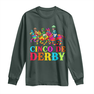 Cinco De Derby Long Sleeve Shirt Funny Mexican Derby Pinata Horse Race TS11 Dark Forest Green Print Your Wear