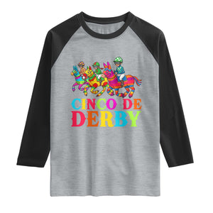 Cinco De Derby Raglan Shirt Funny Mexican Derby Pinata Horse Race TS11 Heather Gray Black Print Your Wear