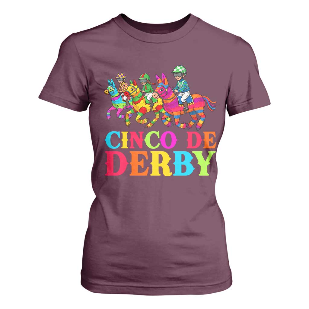 Cinco De Derby T Shirt For Women Funny Mexican Derby Pinata Horse Race TS11 Maroon Print Your Wear