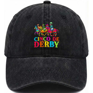 Cinco De Derby Washed Cotton Baseball Cap Funny Mexican Derby Pinata Horse Race TS11 Print Your Wear