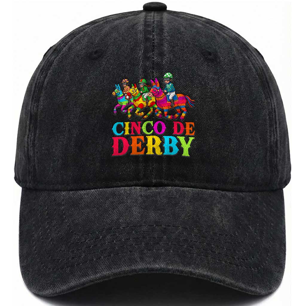 Cinco De Derby Washed Cotton Baseball Cap Funny Mexican Derby Pinata Horse Race TS11 Print Your Wear