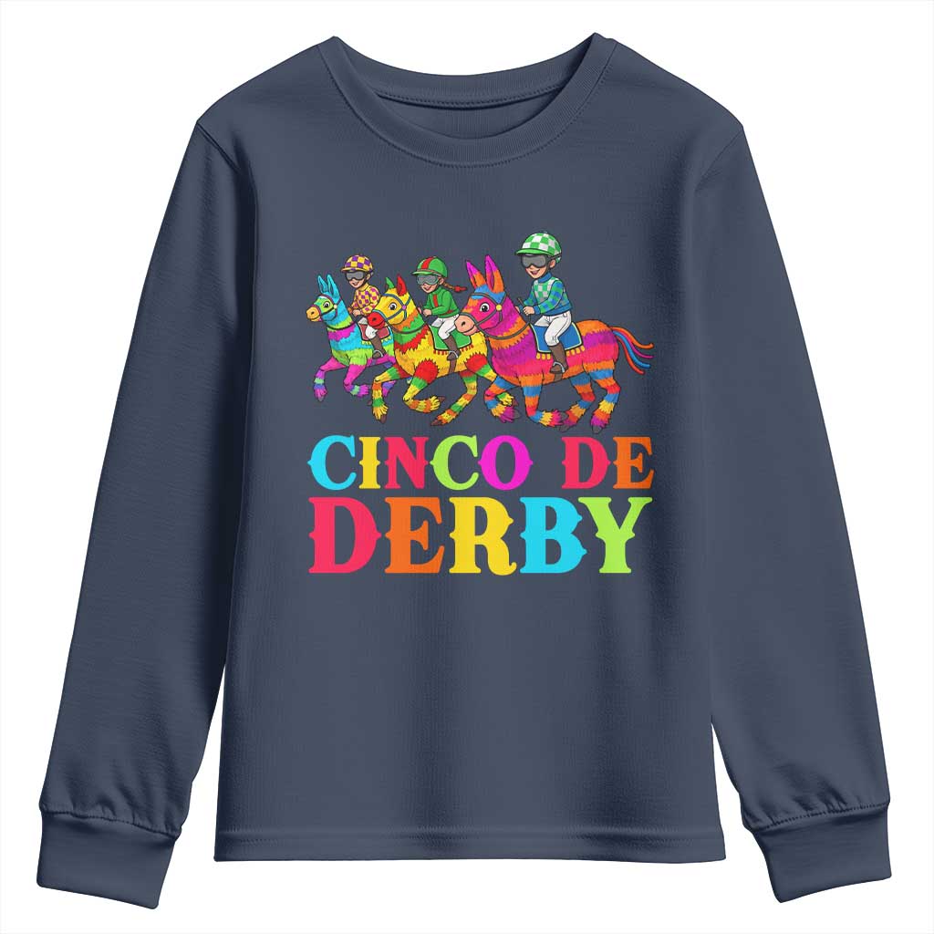Cinco De Derby Youth Sweatshirt Funny Mexican Derby Pinata Horse Race TS11 Navy Print Your Wear