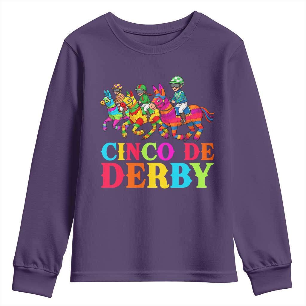 Cinco De Derby Youth Sweatshirt Funny Mexican Derby Pinata Horse Race TS11 Purple Print Your Wear