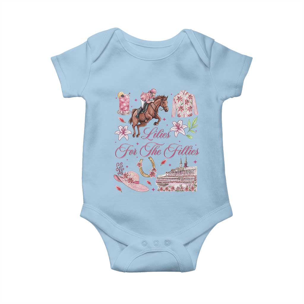 Derby Horse Racing Day Baby Onesie Lilies For The Fillies Stargazer Lily Flower TS11 Light Blue Print Your Wear