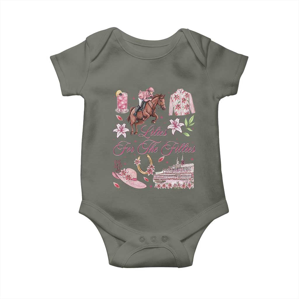 Derby Horse Racing Day Baby Onesie Lilies For The Fillies Stargazer Lily Flower TS11 Military Green Print Your Wear