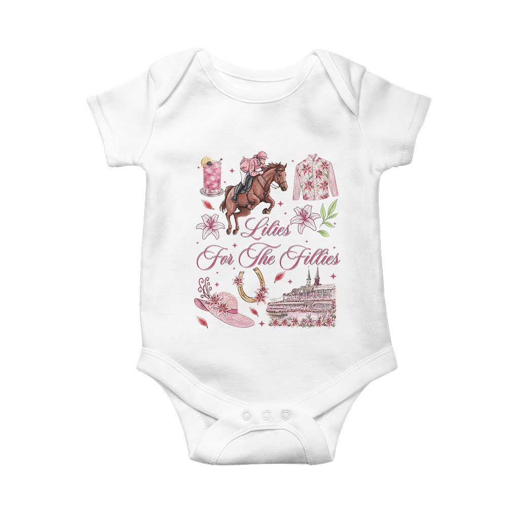 Derby Horse Racing Day Baby Onesie Lilies For The Fillies Stargazer Lily Flower TS11 White Print Your Wear
