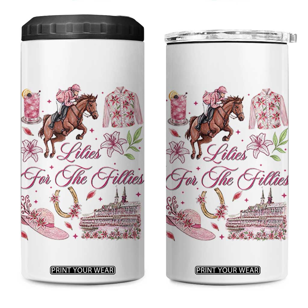 Derby Horse Racing Day 4 in 1 Can Cooler Tumbler Lilies For The Fillies Stargazer Lily Flower TS11 One Size: 16 oz White Print Your Wear