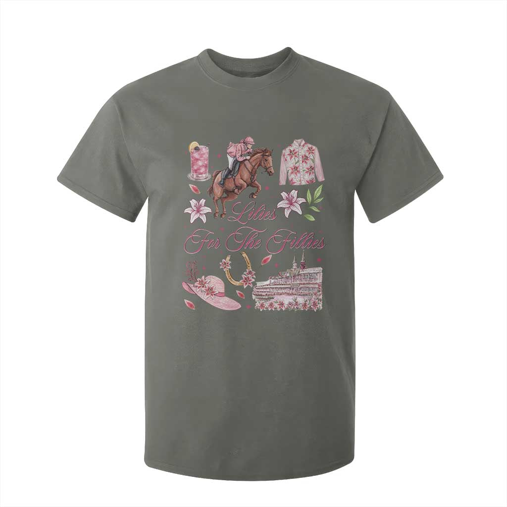 Derby Horse Racing Day T Shirt For Kid Lilies For The Fillies Stargazer Lily Flower TS11 Military Green Print Your Wear