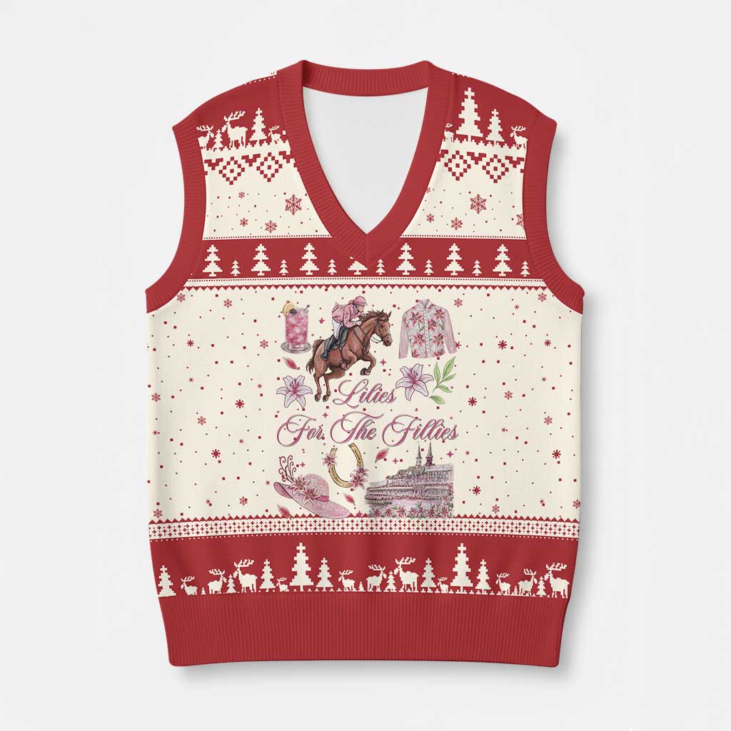 Derby Horse Racing Day V-Neck Knit Sweater Vest Lilies For The Fillies Stargazer Lily Flower TS11 Beige Red Print Your Wear