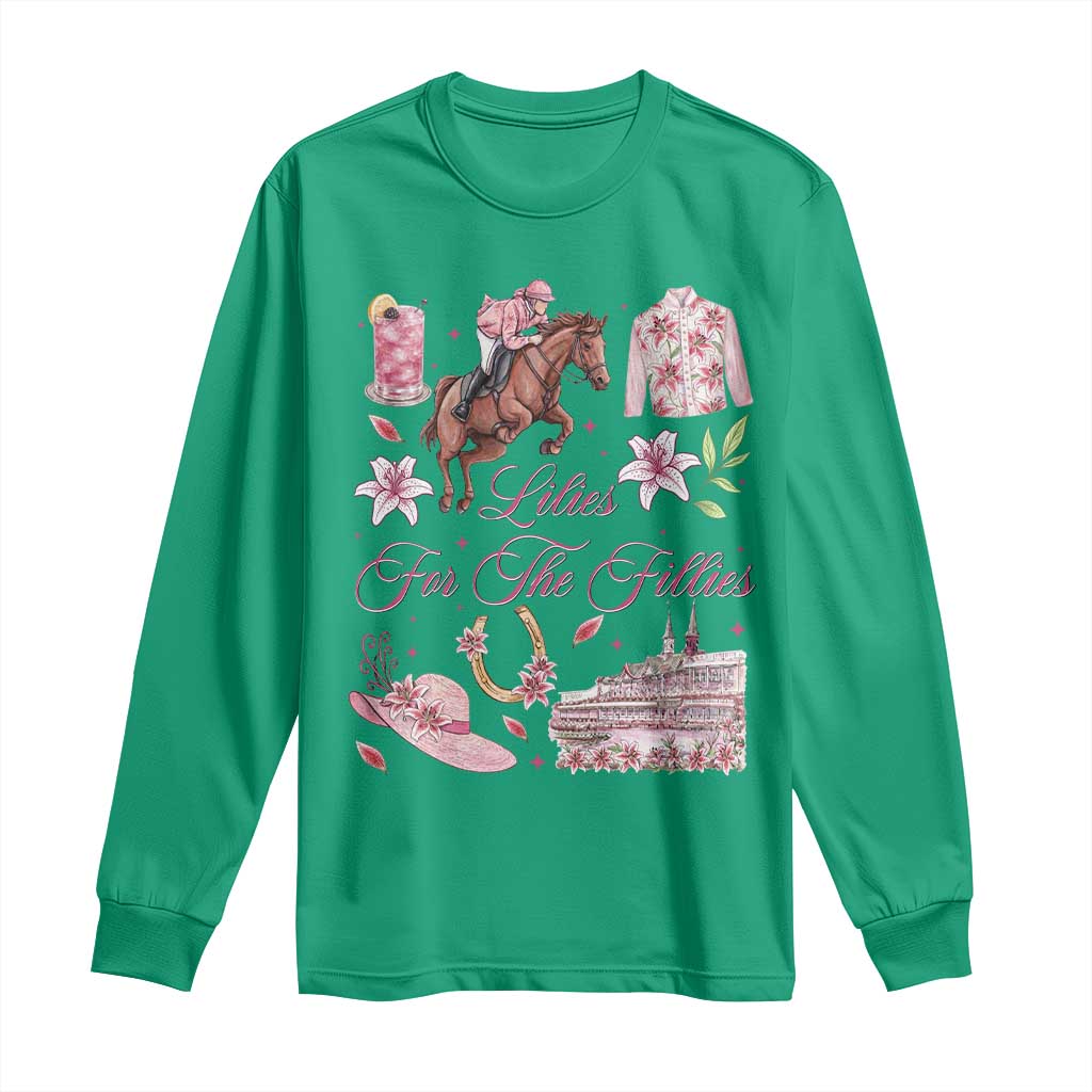 Derby Horse Racing Day Long Sleeve Shirt Lilies For The Fillies Stargazer Lily Flower TS11 Irish Green Print Your Wear