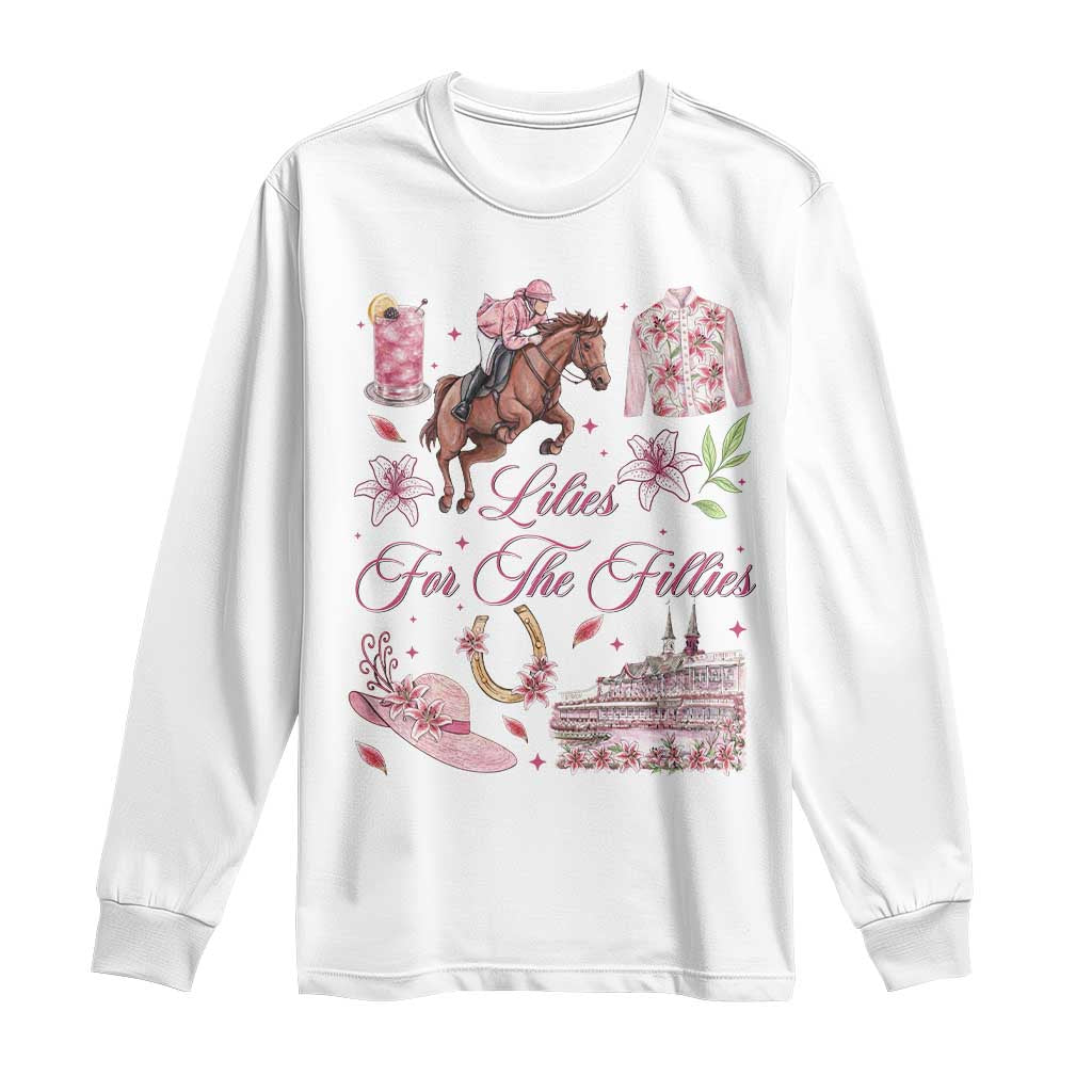 Derby Horse Racing Day Long Sleeve Shirt Lilies For The Fillies Stargazer Lily Flower TS11 White Print Your Wear