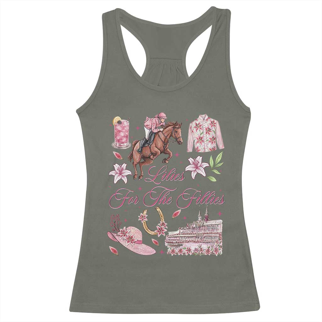 Derby Horse Racing Day Racerback Tank Top Lilies For The Fillies Stargazer Lily Flower TS11 Military Green Print Your Wear