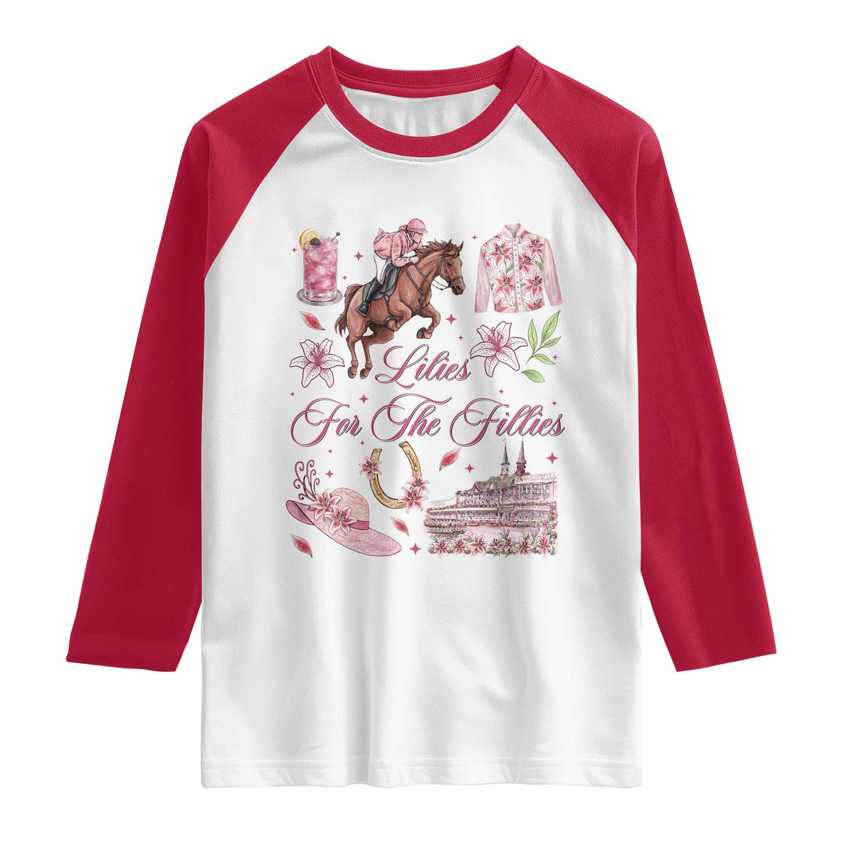 Derby Horse Racing Day Raglan Shirt Lilies For The Fillies Stargazer Lily Flower TS11 White Red Print Your Wear