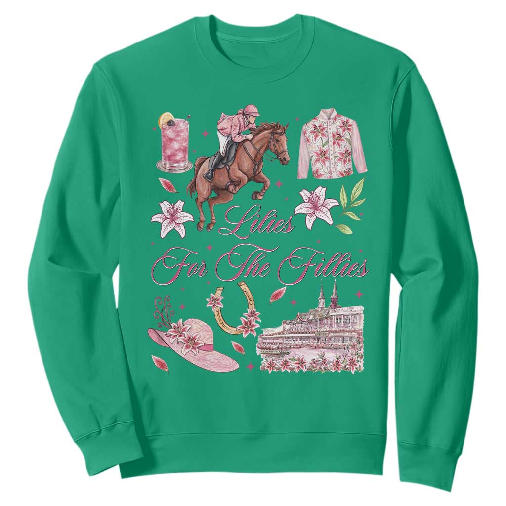 Derby Horse Racing Day Sweatshirt Lilies For The Fillies Stargazer Lily Flower TS11 Irish Green Print Your Wear