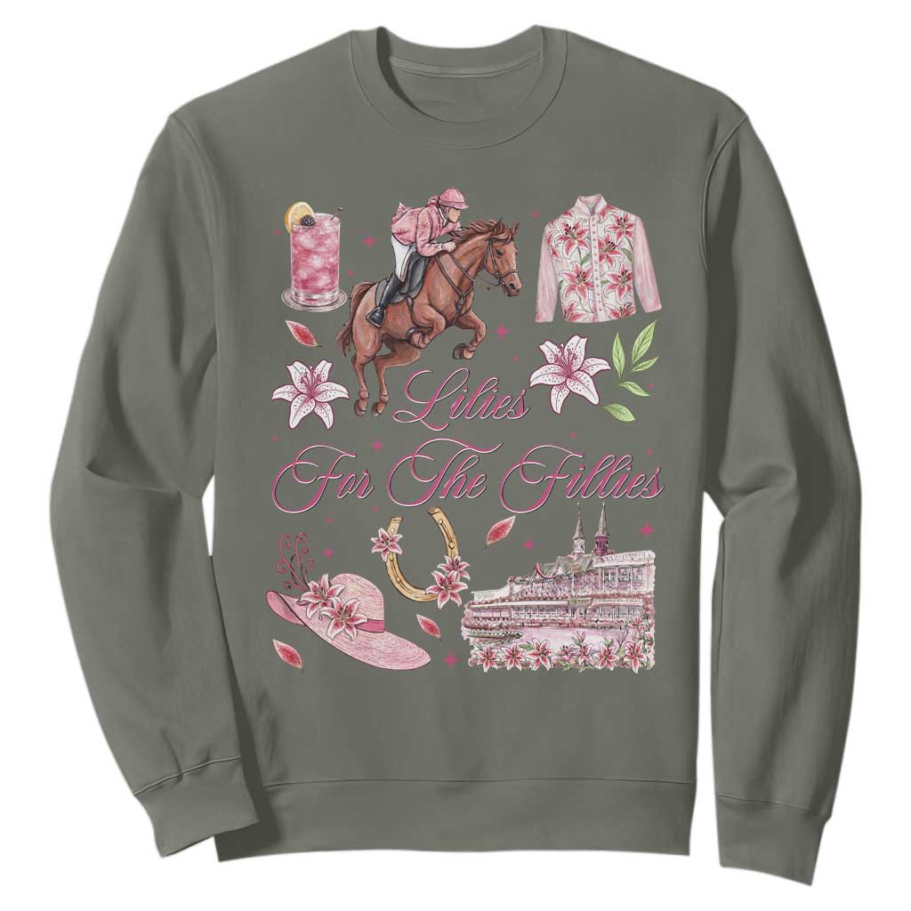 Derby Horse Racing Day Sweatshirt Lilies For The Fillies Stargazer Lily Flower TS11 Military Green Print Your Wear