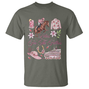 Derby Horse Racing Day T Shirt Lilies For The Fillies Stargazer Lily Flower TS11 Military Green Print Your Wear