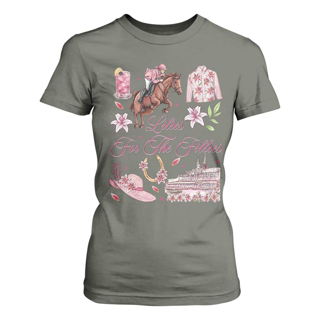 Derby Horse Racing Day T Shirt For Women Lilies For The Fillies Stargazer Lily Flower TS11 Military Green Print Your Wear
