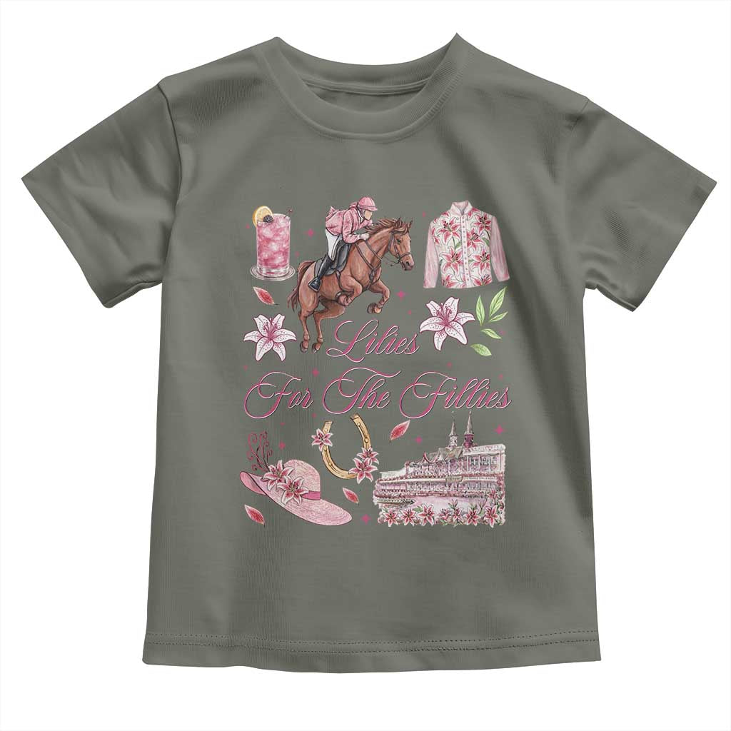 Derby Horse Racing Day Toddler T Shirt Lilies For The Fillies Stargazer Lily Flower TS11 Military Green Print Your Wear