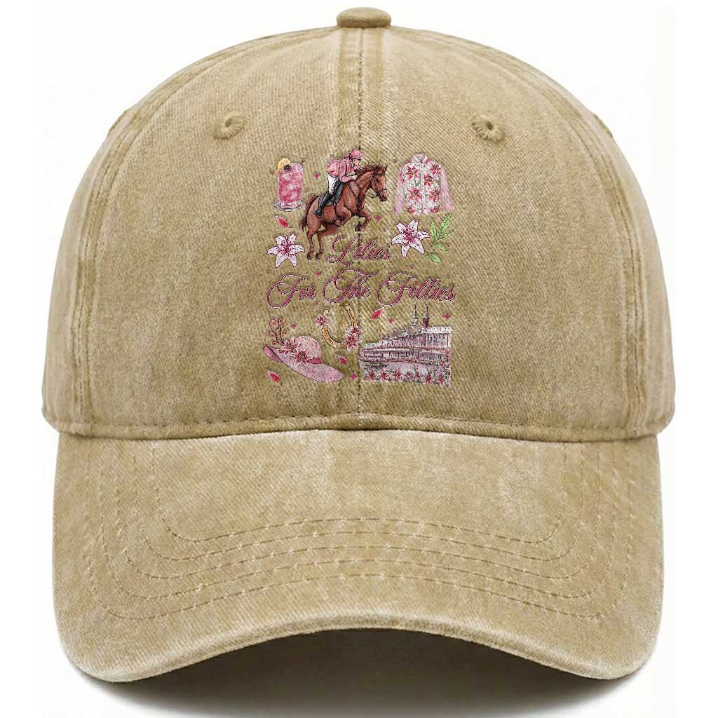 Derby Horse Racing Day Washed Cotton Baseball Cap Lilies For The Fillies Stargazer Lily Flower TS11 Print Your Wear