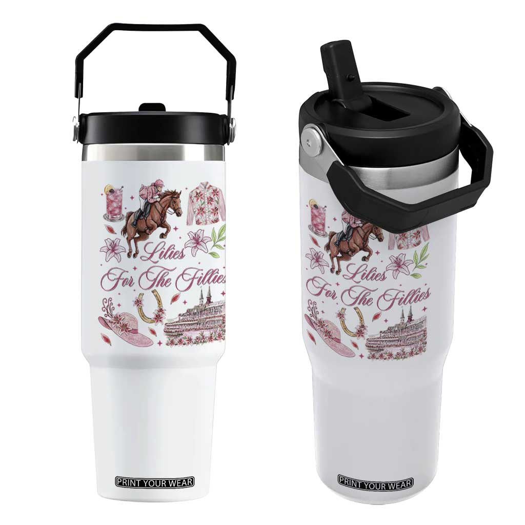 Derby Horse Racing Day Flip Straw Tumbler Lilies For The Fillies Stargazer Lily Flower TS11 One Size: 30 oz White Print Your Wear