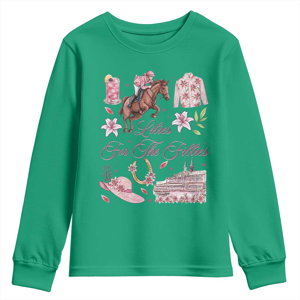 Derby Horse Racing Day Youth Sweatshirt Lilies For The Fillies Stargazer Lily Flower TS11 Irish Green Print Your Wear
