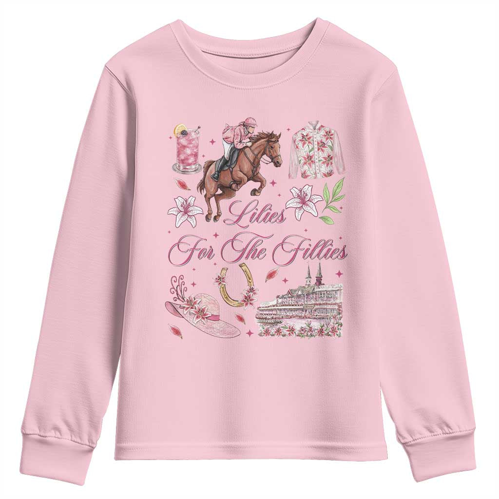 Derby Horse Racing Day Youth Sweatshirt Lilies For The Fillies Stargazer Lily Flower TS11 Light Pink Print Your Wear