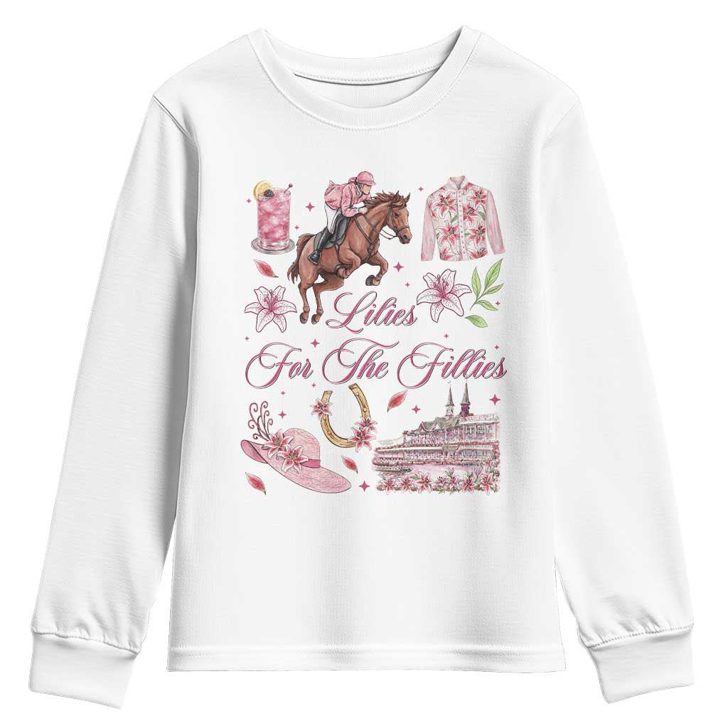 Derby Horse Racing Day Youth Sweatshirt Lilies For The Fillies Stargazer Lily Flower TS11 White Print Your Wear