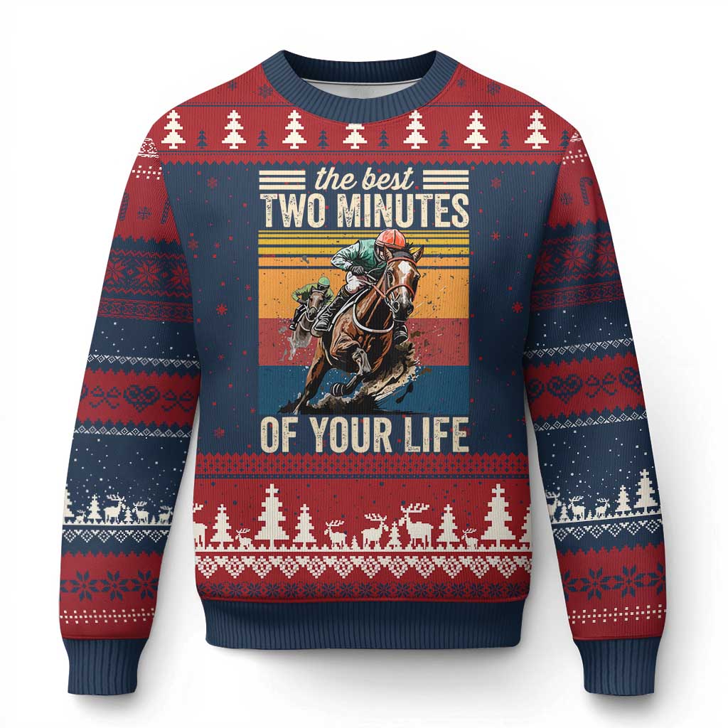 Horse Race Derby Ugly Christmas Sweater The Best Two Minutes Of Your Life TS11 Navy Red Print Your Wear