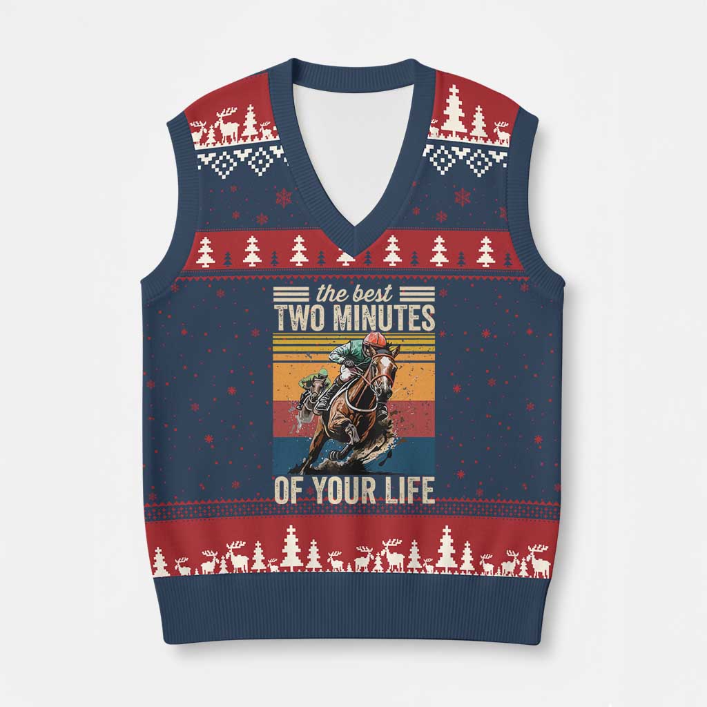Horse Race Derby V-Neck Knit Sweater Vest The Best Two Minutes Of Your Life TS11 Navy Red Print Your Wear