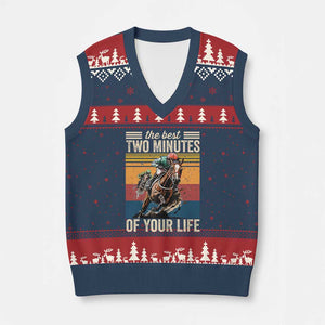 Horse Race Derby V-Neck Knit Sweater Vest The Best Two Minutes Of Your Life TS11 Navy Red Print Your Wear