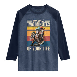 Horse Race Derby Raglan Shirt The Best Two Minutes Of Your Life TS11 Heather Denim Navy Print Your Wear