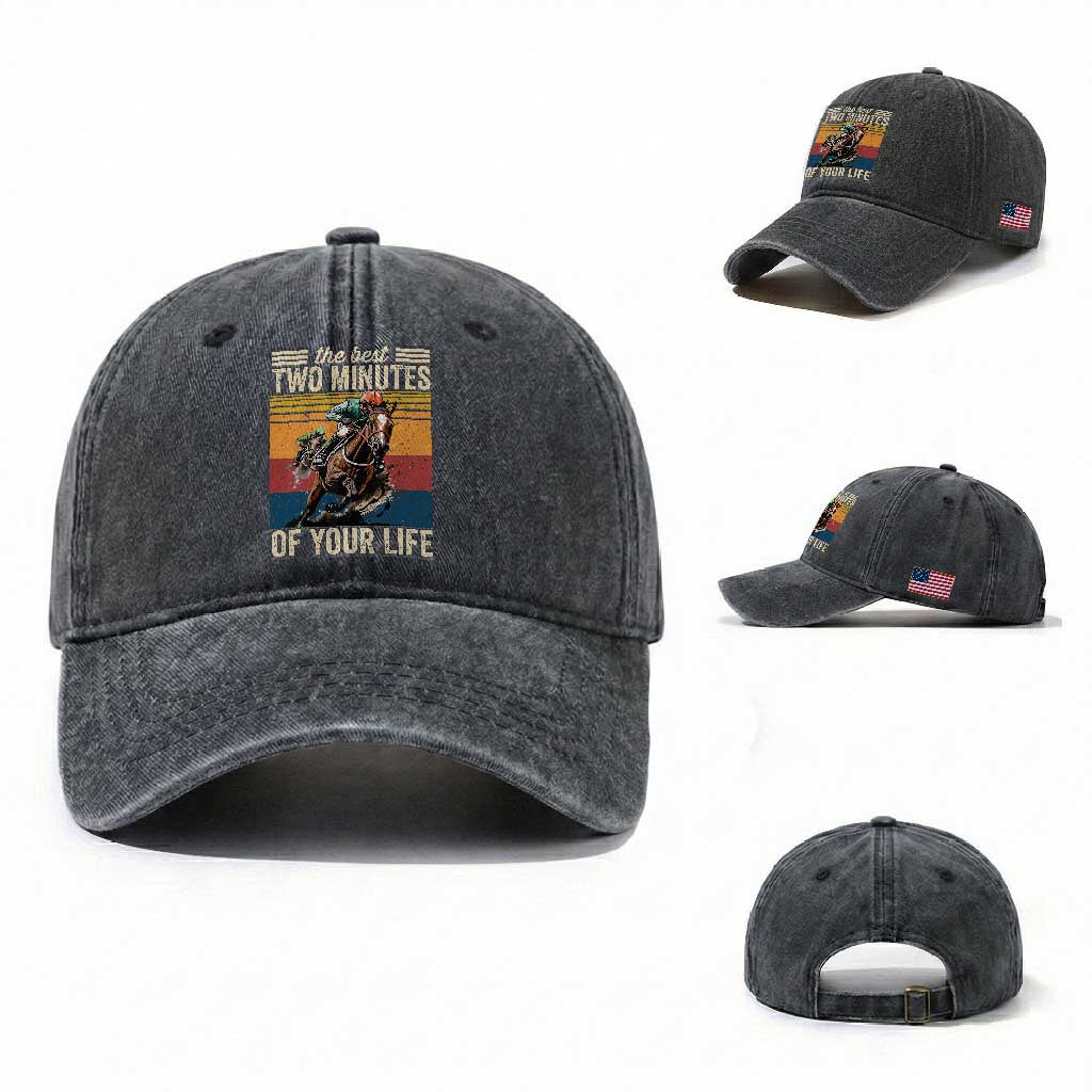 Horse Race Derby Washed Cotton Baseball Cap The Best Two Minutes Of Your Life TS11 Washed Cap Universal Fit Dark Gray Print Your Wear