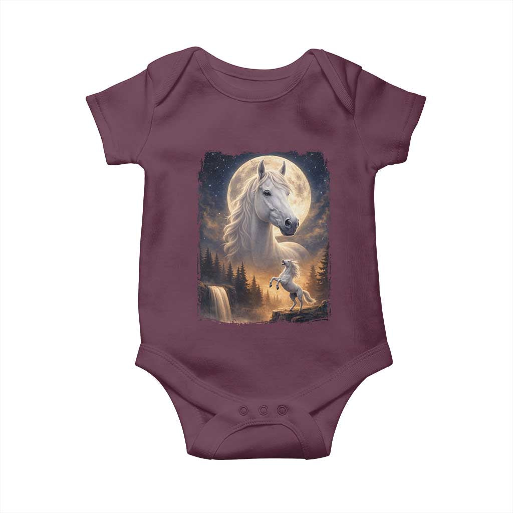 Horse Neighing To The Moon Baby Onesie Vintage 90s Animal Horse Lover Equestrian TS11 Maroon Print Your Wear