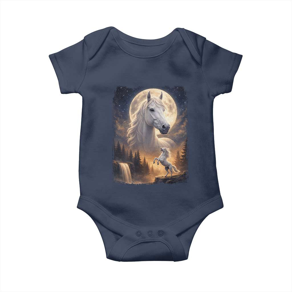 Horse Neighing To The Moon Baby Onesie Vintage 90s Animal Horse Lover Equestrian TS11 Navy Print Your Wear