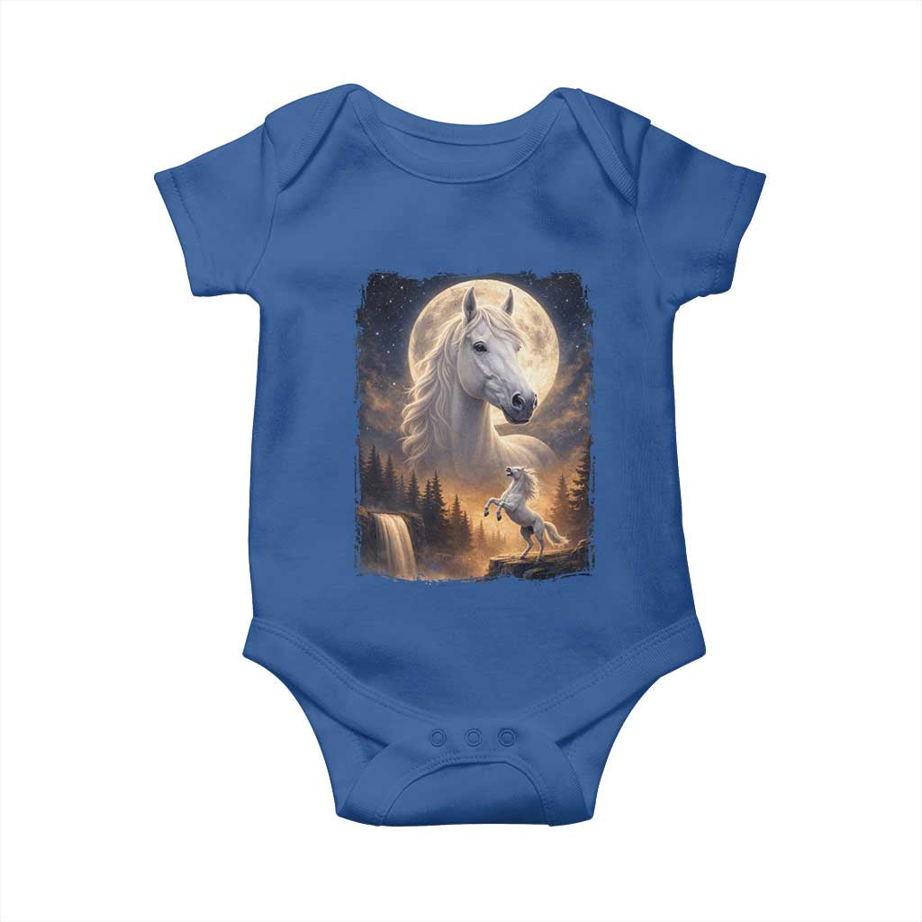 Horse Neighing To The Moon Baby Onesie Vintage 90s Animal Horse Lover Equestrian TS11 Royal Blue Print Your Wear