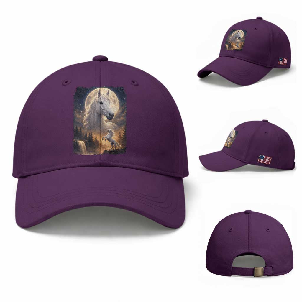 Horse Neighing To The Moon Baseball Cap Vintage 90s Animal Horse Lover Equestrian TS11 Baseball Cap Universal Fit Purple Print Your Wear