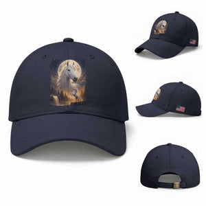 Horse Neighing To The Moon Baseball Cap Vintage 90s Animal Horse Lover Equestrian TS11 Baseball Cap Universal Fit Navy Print Your Wear