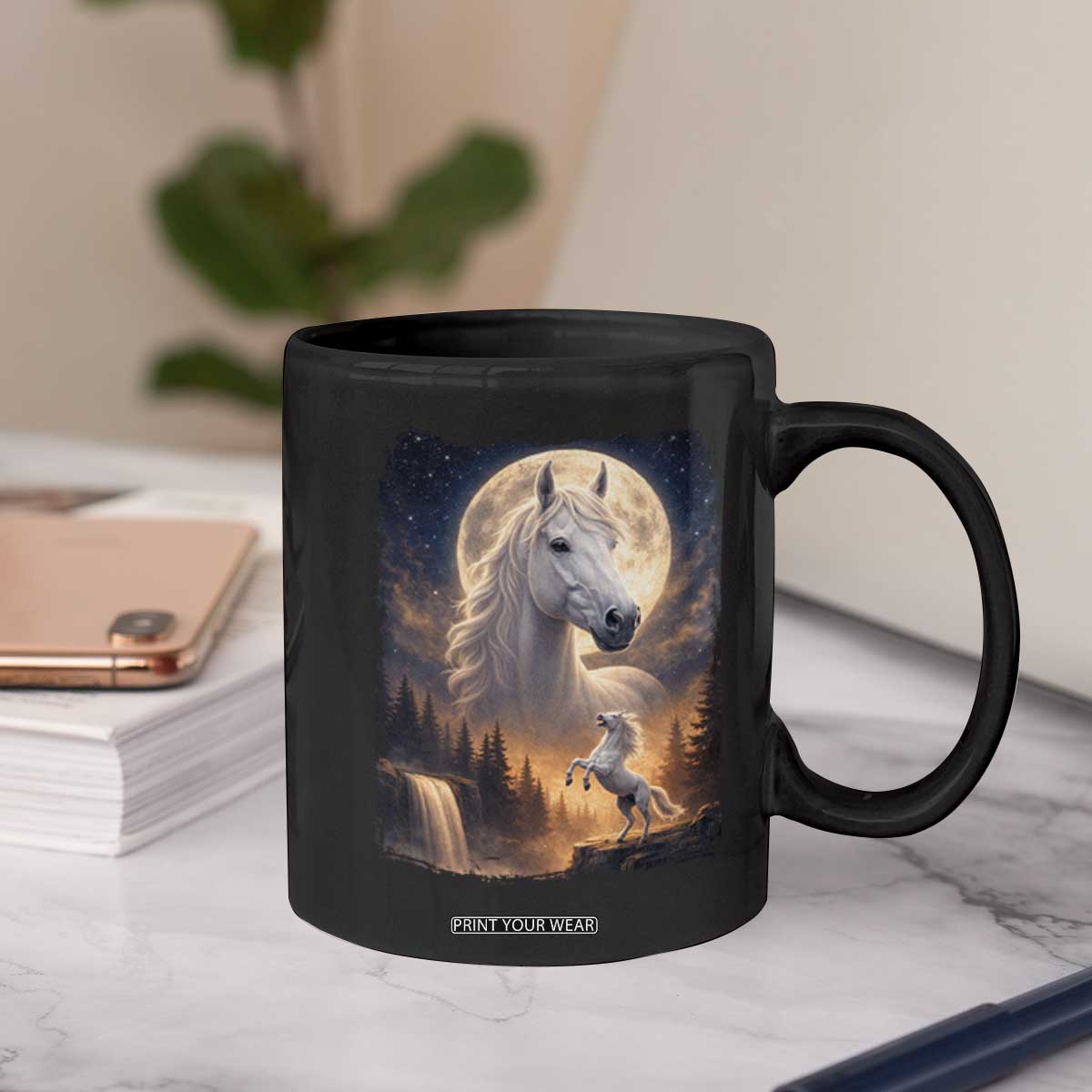 Horse Neighing To The Moon Coffee Mug Vintage 90s Animal Horse Lover Equestrian TS11 Print Your Wear
