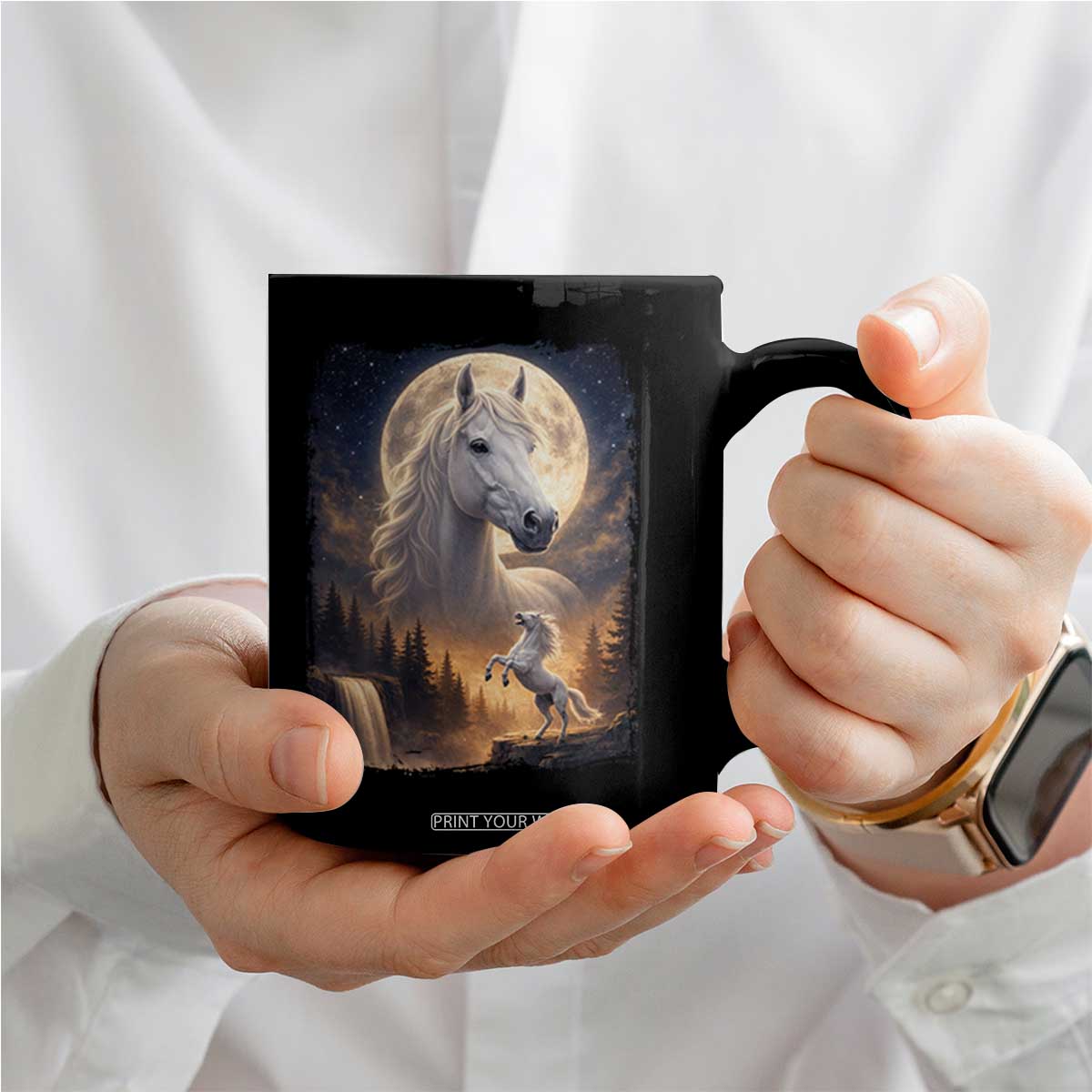 Horse Neighing To The Moon Coffee Mug Vintage 90s Animal Horse Lover Equestrian TS11 Print Your Wear