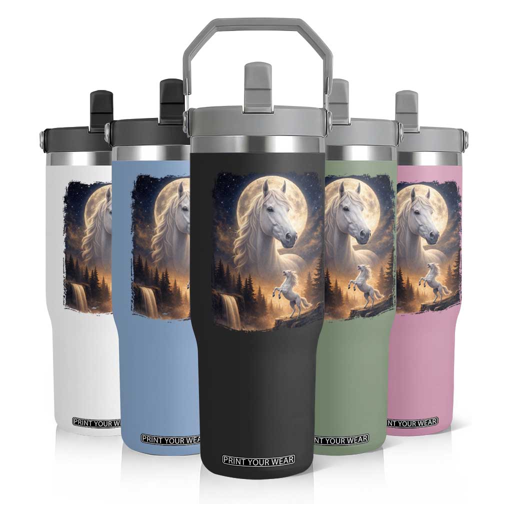 Horse Neighing To The Moon Flip Straw Tumbler Vintage 90s Animal Horse Lover Equestrian TS11 Print Your Wear