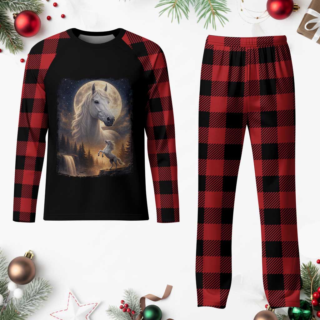 Horse Neighing To The Moon Plaid Pajama Set Vintage 90s Animal Horse Lover Equestrian TS11 Buffalo Plaid Print Your Wear
