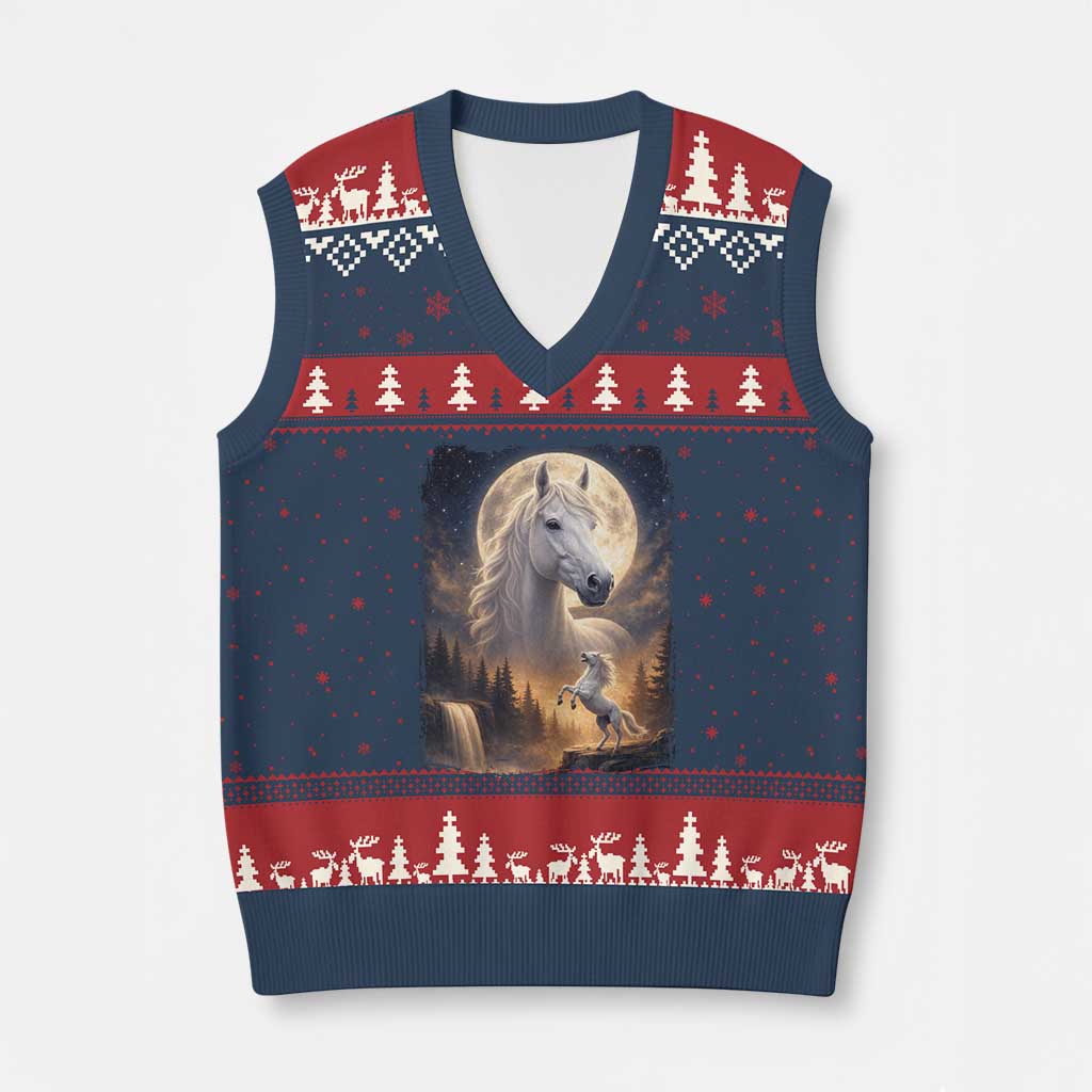 Horse Neighing To The Moon V-Neck Knit Sweater Vest Vintage 90s Animal Horse Lover Equestrian TS11 Navy Red Print Your Wear