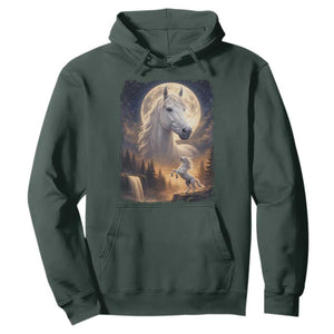 Horse Neighing To The Moon Hoodie Vintage 90s Animal Horse Lover Equestrian TS11 Dark Forest Green Print Your Wear