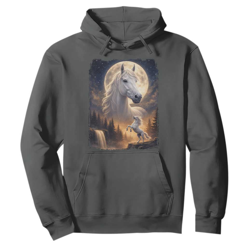 Horse Neighing To The Moon Hoodie Vintage 90s Animal Horse Lover Equestrian TS11 Dark Heather Print Your Wear