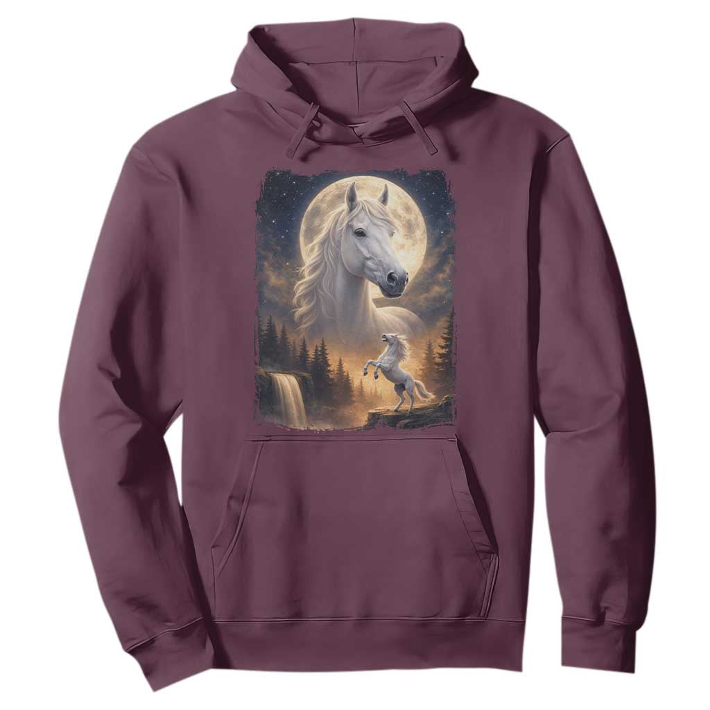 Horse Neighing To The Moon Hoodie Vintage 90s Animal Horse Lover Equestrian TS11 Maroon Print Your Wear