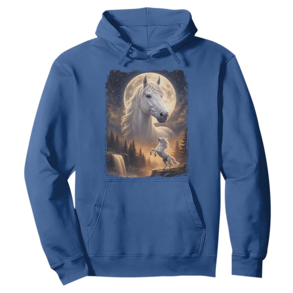 Horse Neighing To The Moon Hoodie Vintage 90s Animal Horse Lover Equestrian TS11 Royal Blue Print Your Wear