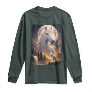 Horse Neighing To The Moon Long Sleeve Shirt Vintage 90s Animal Horse Lover Equestrian TS11 Dark Forest Green Print Your Wear