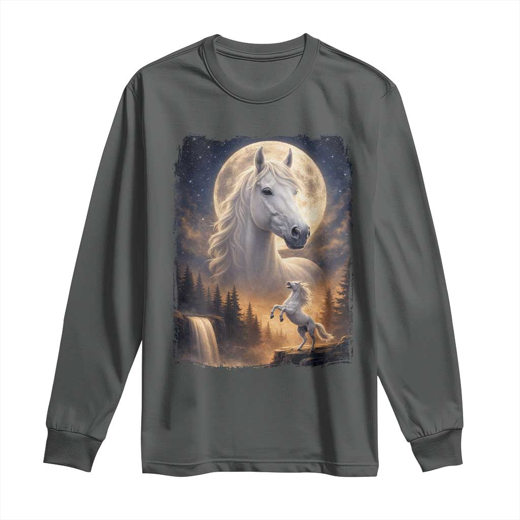 Horse Neighing To The Moon Long Sleeve Shirt Vintage 90s Animal Horse Lover Equestrian TS11 Dark Heather Print Your Wear